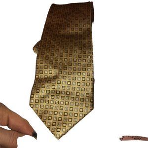 Joseph & Lyman gold black blue graphic square print 100% SILK mens tie